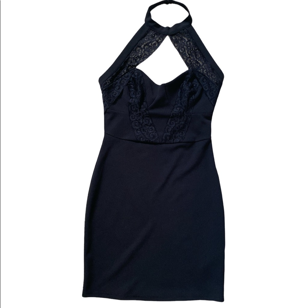 Guess Black High Neck Lace Dress